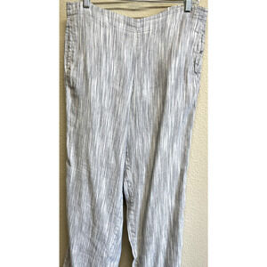 J. Jill Linen Stretch Pull On Pants Size 12 White Gray Striped Women's Pockets